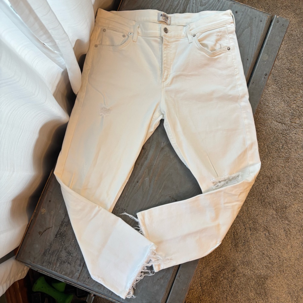 Agolde high rise cropped white jeans | size 31